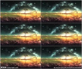 唯美湖水小岛星空