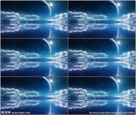 星球湖面云层流星科幻背景