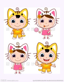 卡通猫咪宝贝情侣矢量图