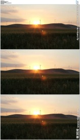 夕阳草原山坡风车转动