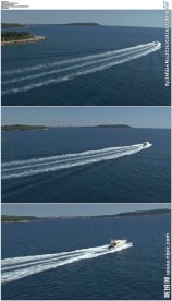 游艇快速前进水花拖尾