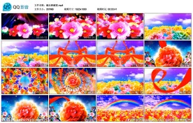 花海牡丹开放花瓣飘落舞台背景