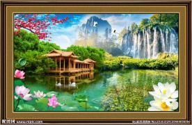 流水生财 荷花图