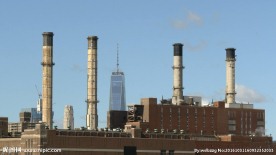 爱迪生电厂烟囱的世界贸易中心的