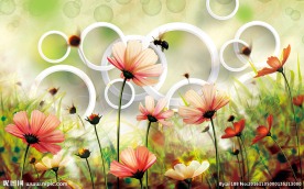 手绘蝴蝶花3D背景墙