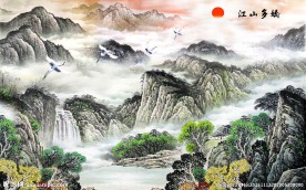 江山多娇中式背景墙