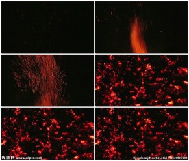 夜晚火焰燃烧火星飞散