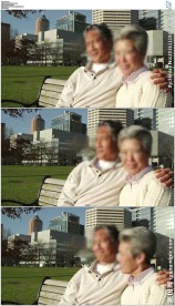 老年夫妇坐在公园椅子上