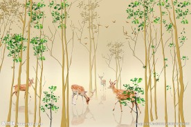 树林麋鹿背景墙