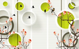 3D立体花鸟背景墙