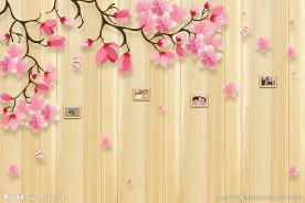 鲜花木纹背景墙