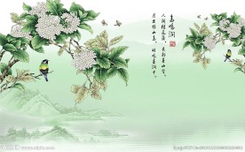 鸟鸣涧中式背景墙