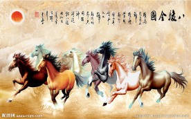 八骏全图中式背景墙