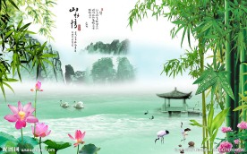 山水情中式背景墙