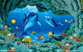 3D立体海豚背景墙