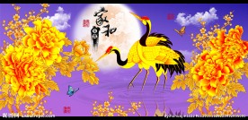 万事兴牡丹仙鹤背景墙