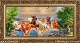 油画风景 八骏图