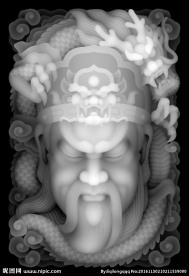 关公玉雕头像灰度图