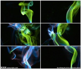 蓝色和绿色烟雾向上升起