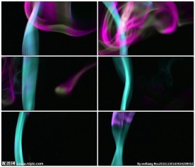 绿色和蓝色烟雾在黑色的背景下