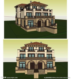 双联别墅建筑草图大师SU模型