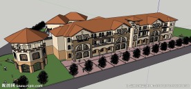 地中海幼儿园建筑草图大师模型