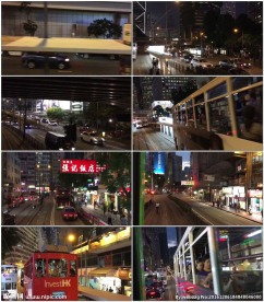 香港街头双层公交行驶