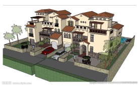 西班牙风格别墅建筑草图大师SU