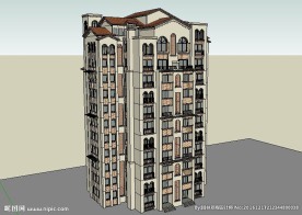 西班牙风格高层建筑草图大师SU