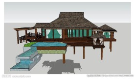 东南亚度假别墅建筑草图大师SU