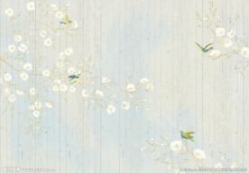 手绘花鸟清新复古木板背景