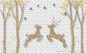 砖墙鹿林背景