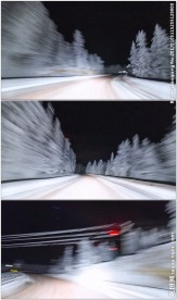 冬季开车快速穿梭白雪覆盖山路