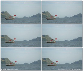 传统的越南渔船在海湾上滑行