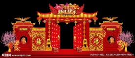 新年春节中式宫殿舞台门头背景