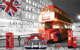 复古英国巴士背景墙