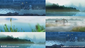 江南水乡小湖水车草屋LED视频