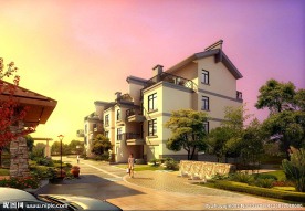 房地产商业楼小区夕阳