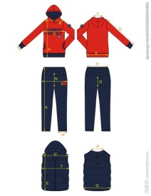 卫衣套装线条尺寸标注矢量图