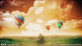 草原日落热气球唯美视频