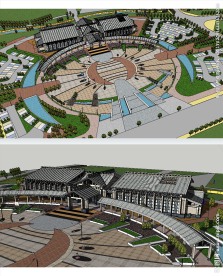 温泉广场新中式景观草图模型