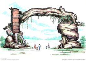 手绘景观大门图片