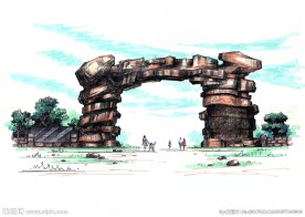 景观大门手绘图