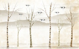 简约中式树林树枝装饰画背景墙