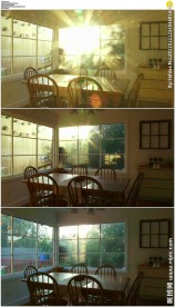 夕阳透过餐厅窗户