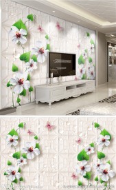 小清新花朵软包电视背景墙