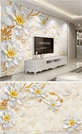 大理石荷花电视背景墙