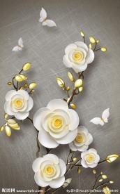 新中式立体浮雕花朵玄关背景墙