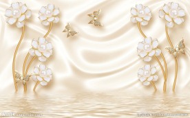 珍珠花朵水中倒影电视背景墙