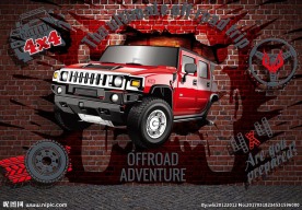 破墙而出的越野汽车背景